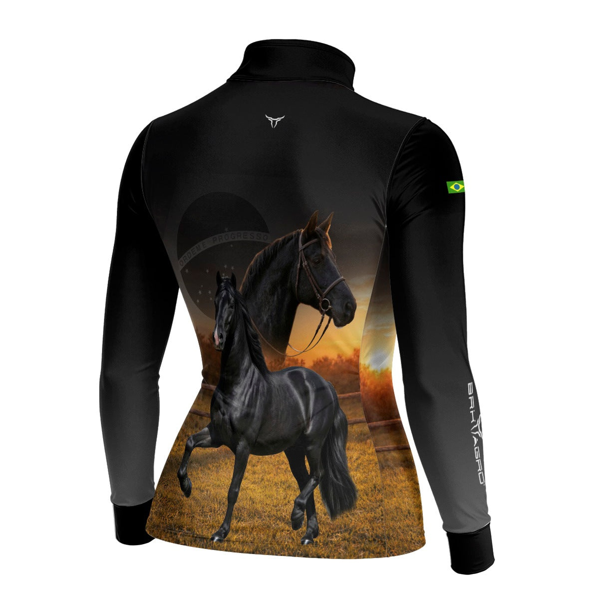 Camisa Agro Feminina BRK Cavalos Elite com Proteção Solar UV50+ Preta