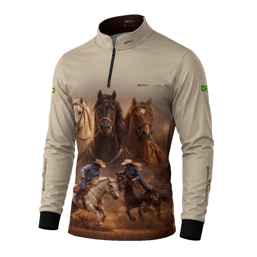 Camisa Agro BRK Cavalos Performance com Proteção Solar UV50+ Bege