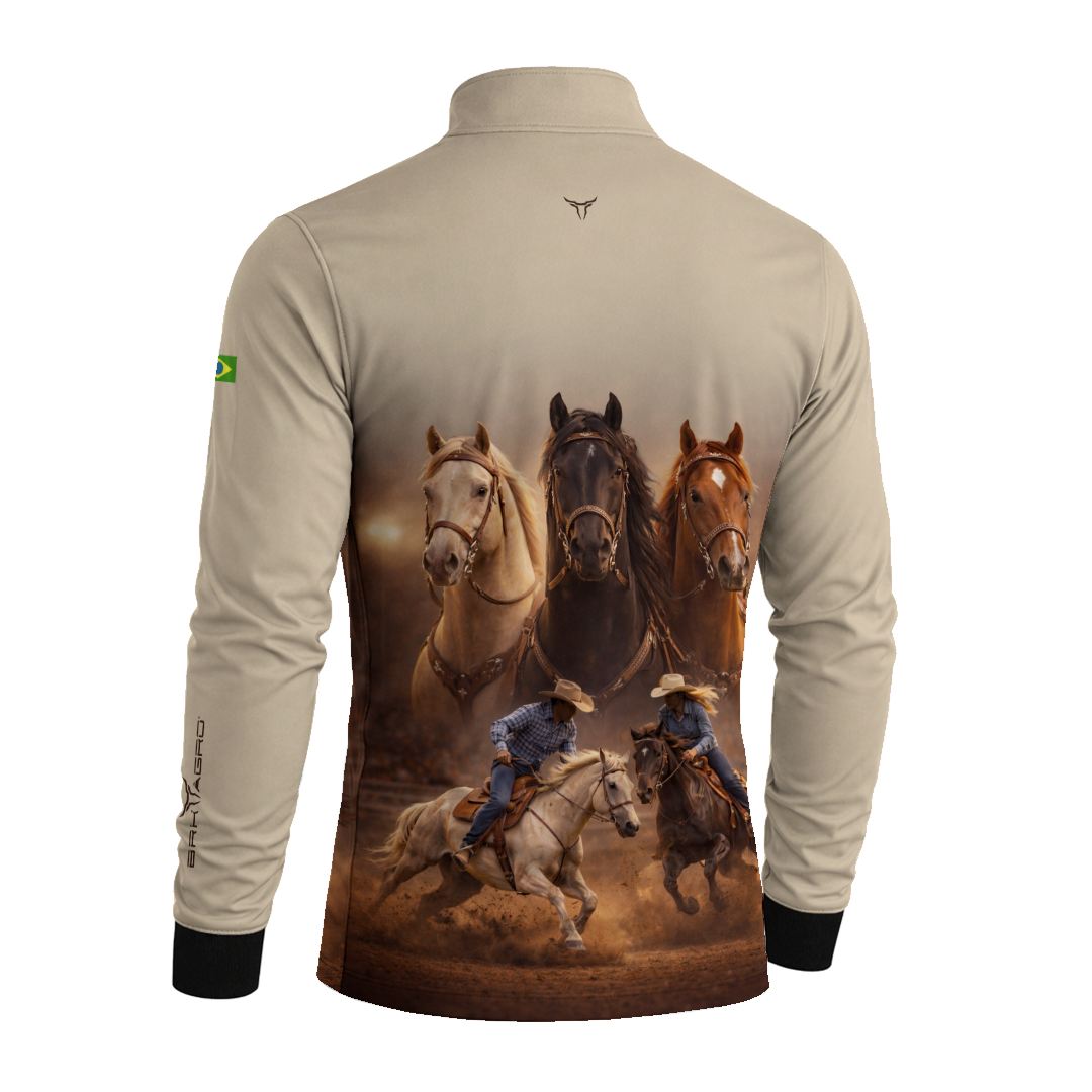 Camisa Agro BRK Cavalos Performance com Proteção Solar UV50+ Bege