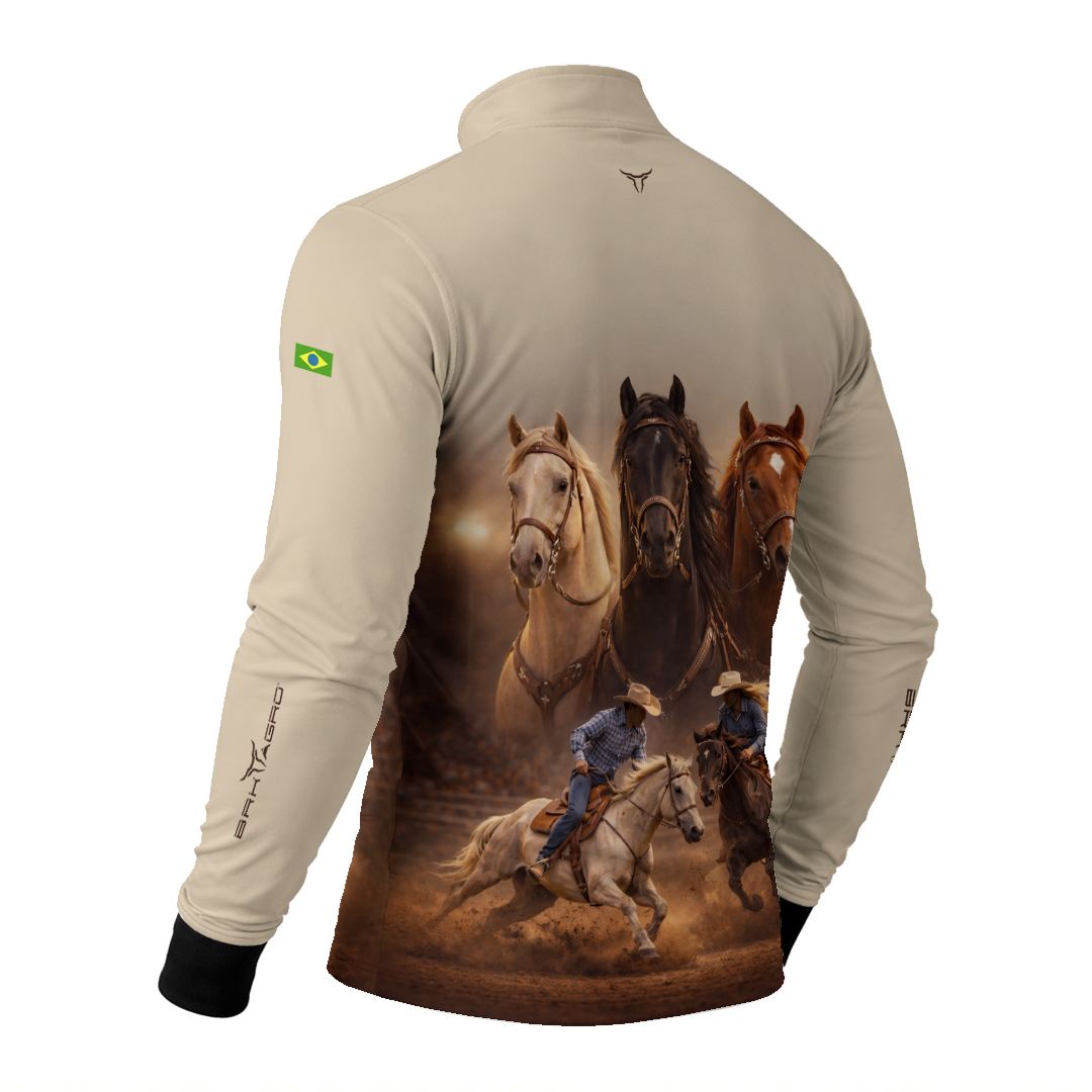 Camisa Agro BRK Cavalos Performance com Proteção Solar UV50+ Bege