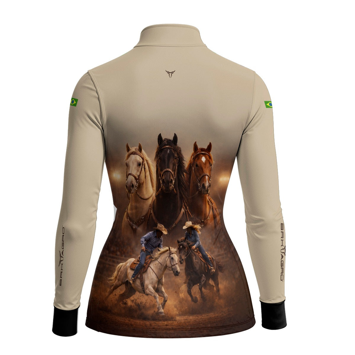 Camisa Agro Feminina BRK Cavalos Performance com Proteção Solar UV50+ Bege