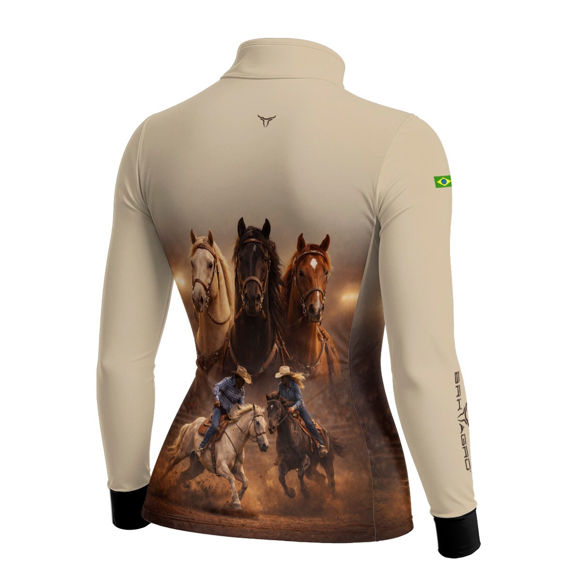 Camisa Agro Feminina BRK Cavalos Performance com Proteção Solar UV50+ Bege