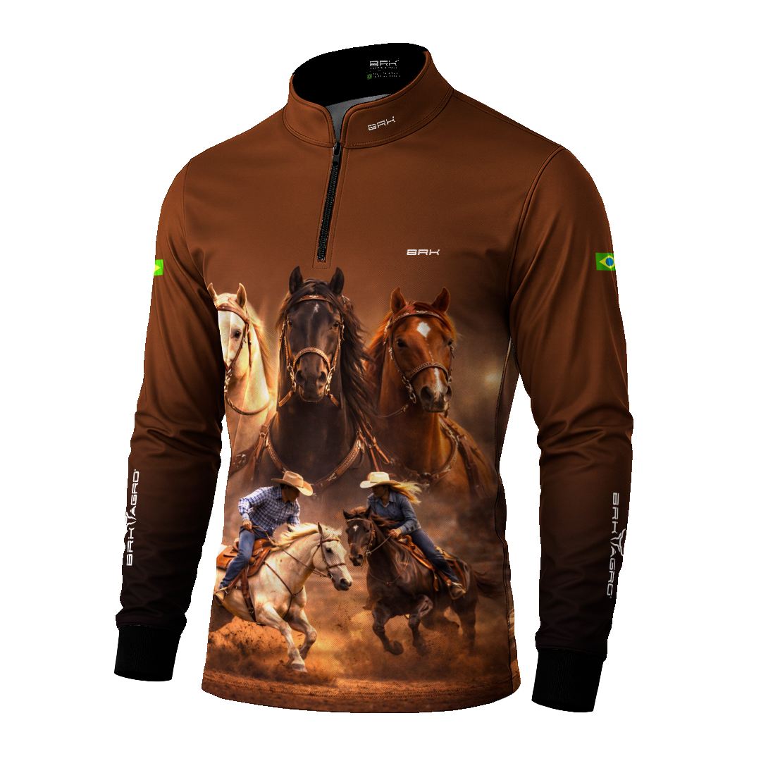 Camisa Agro BRK Cavalos Performance com Proteção Solar UV50+ Marrom