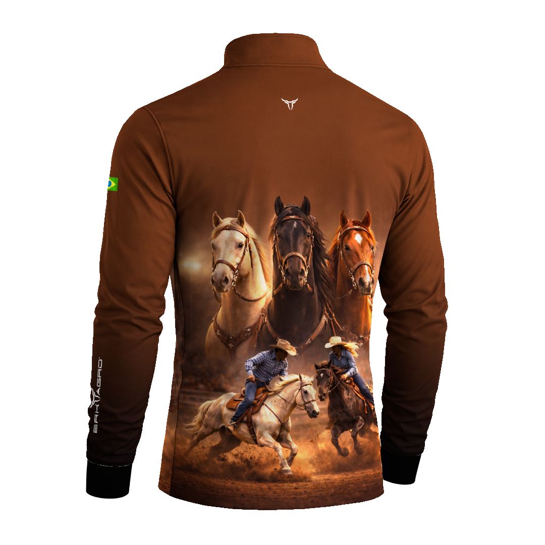 Camisa Agro BRK Cavalos Performance com Proteção Solar UV50+ Marrom