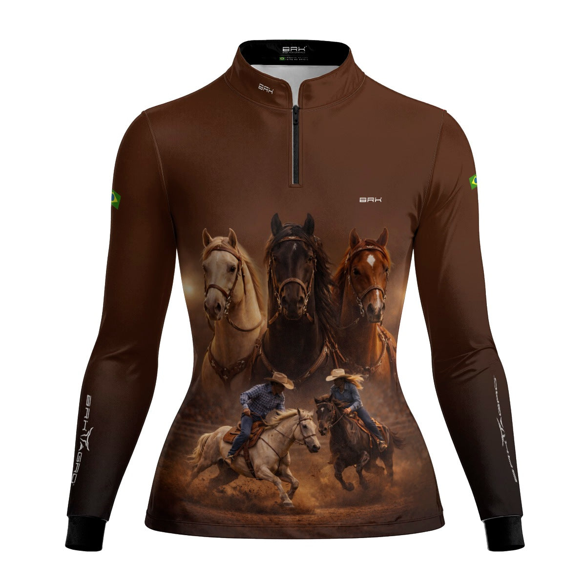 Camisa Agro Feminina BRK Cavalos Performance com Proteção Solar UV50+ Marrom