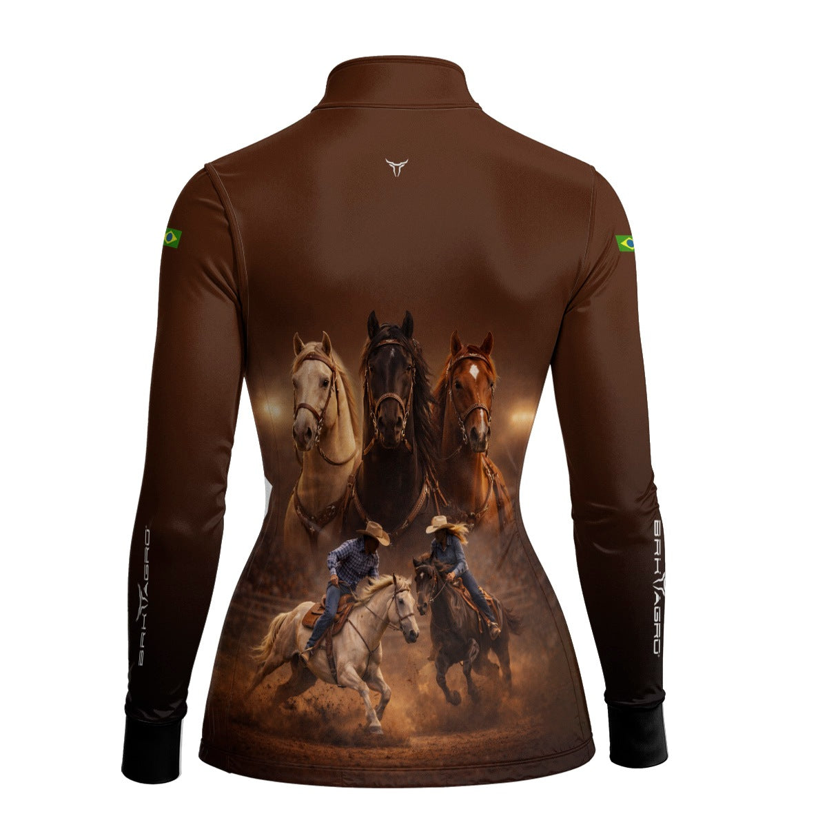 Camisa Agro Feminina BRK Cavalos Performance com Proteção Solar UV50+ Marrom