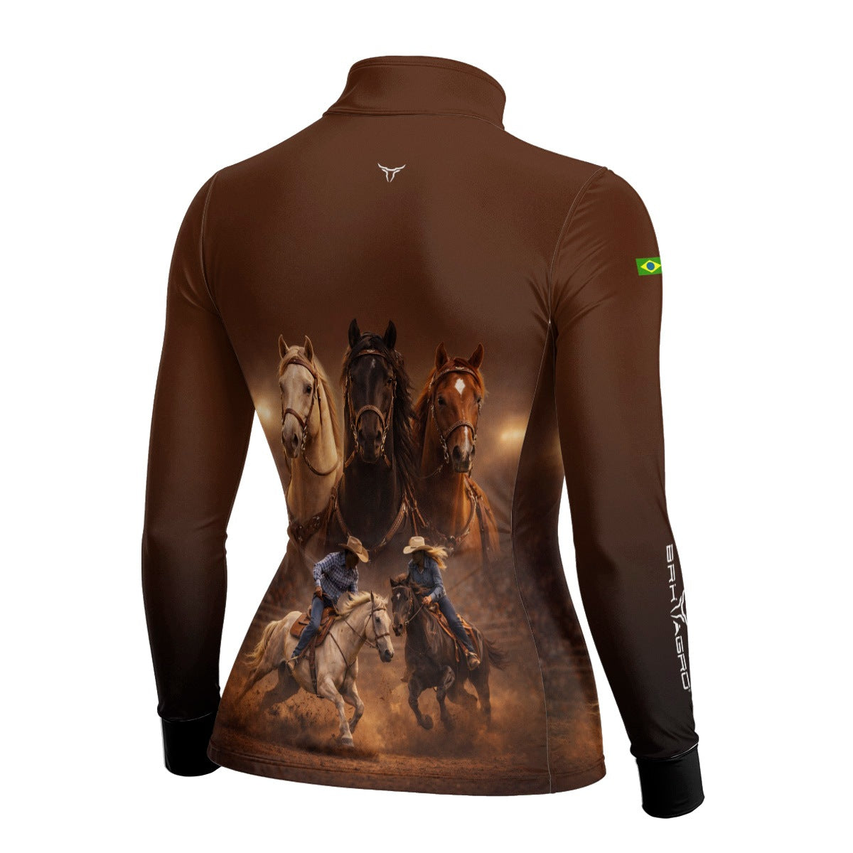 Camisa Agro Feminina BRK Cavalos Performance com Proteção Solar UV50+ Marrom