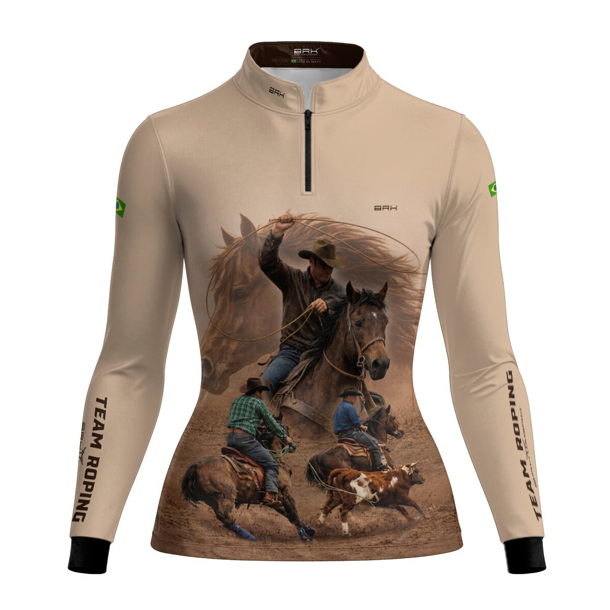 Camisa Agro Feminina BRK Laço em Dupla Cowboy  com Proteção Solar UV50+ Bege