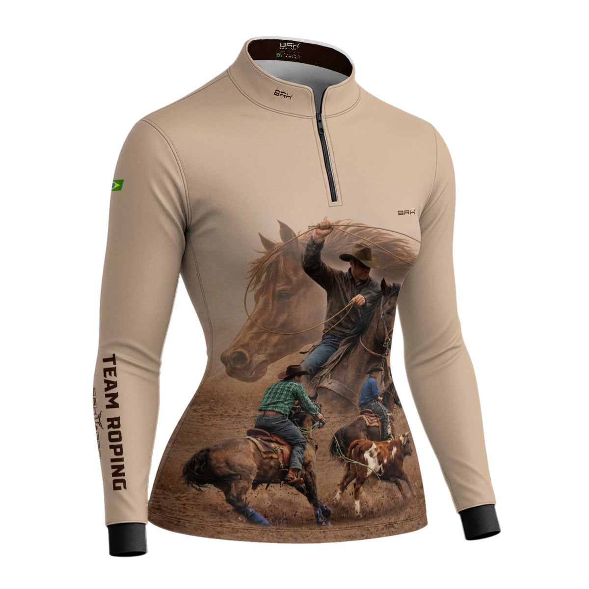 Camisa Agro Feminina BRK Laço em Dupla Cowboy  com Proteção Solar UV50+ Bege