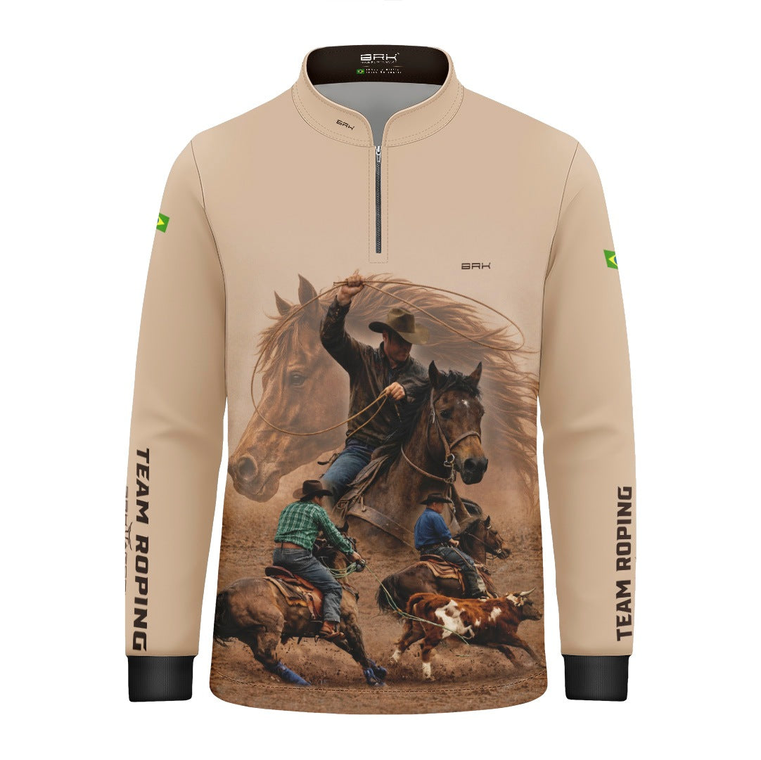 Camisa Agro Infantil BRK Laço em Dupla Cowboy  com Proteção Solar UV50+ Bege