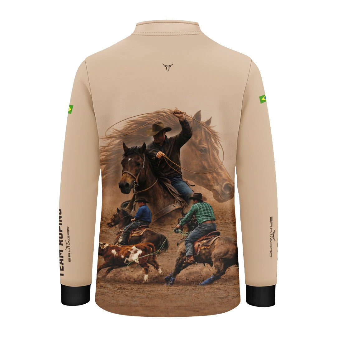Camisa Agro Infantil BRK Laço em Dupla Cowboy  com Proteção Solar UV50+ Bege