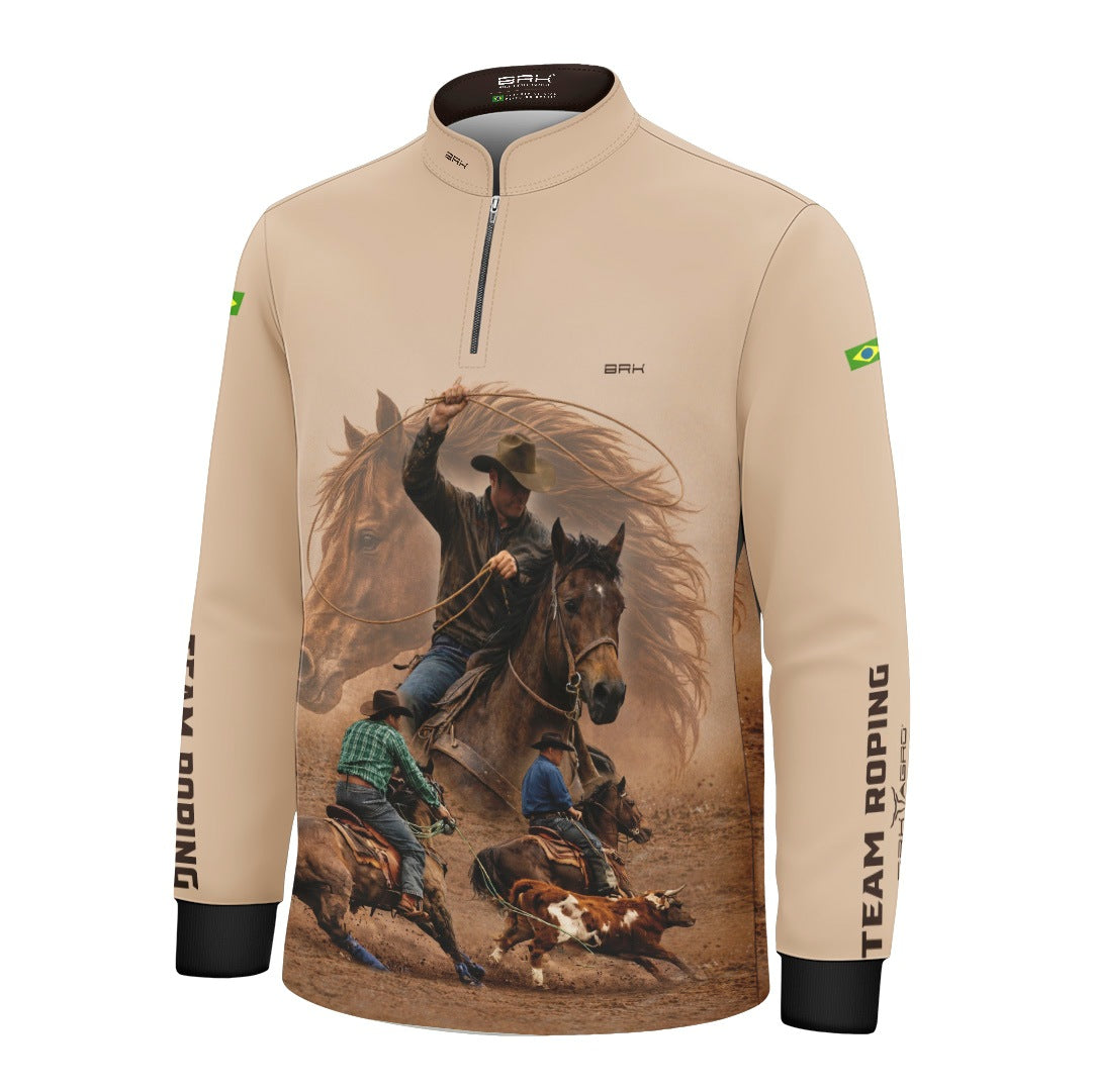 Camisa Agro Infantil BRK Laço em Dupla Cowboy  com Proteção Solar UV50+ Bege