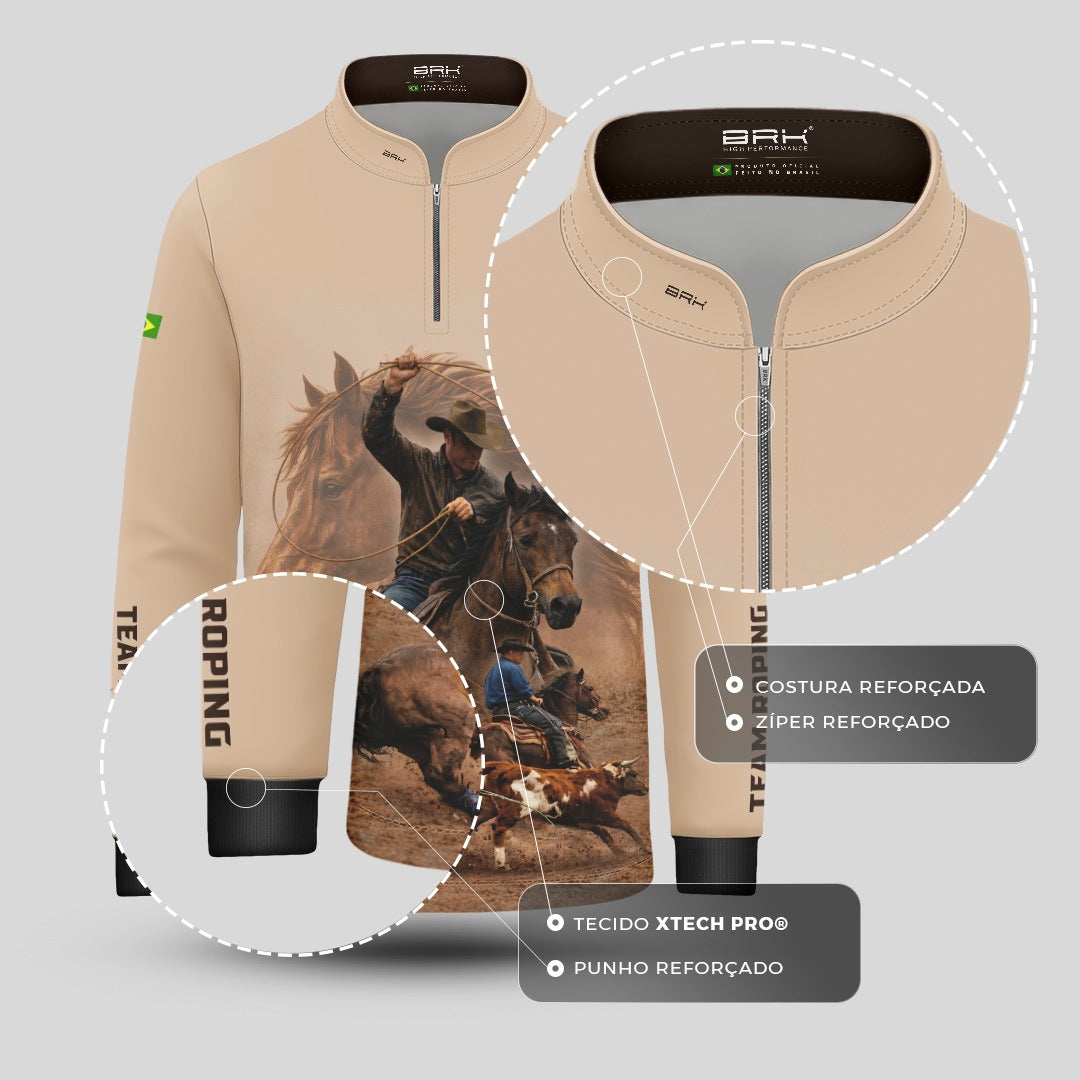 Camisa Agro Infantil BRK Laço em Dupla Cowboy  com Proteção Solar UV50+ Bege