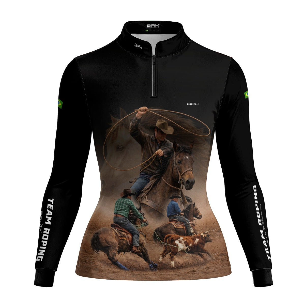 Camisa Agro Feminina BRK Laço em Dupla Cowboy  com Proteção Solar UV50+ Preta