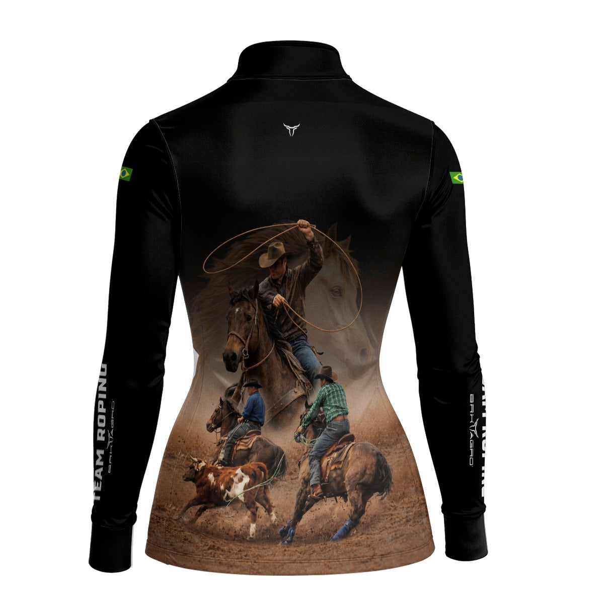 Camisa Agro Feminina BRK Laço em Dupla Cowboy  com Proteção Solar UV50+ Preta