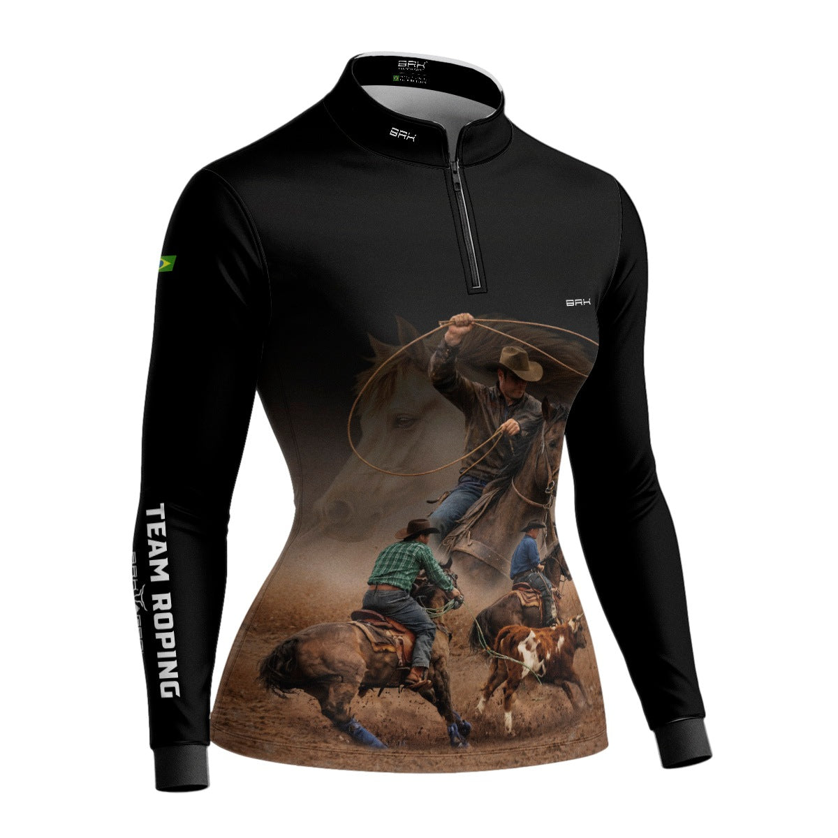 Camisa Agro Feminina BRK Laço em Dupla Cowboy  com Proteção Solar UV50+ Preta