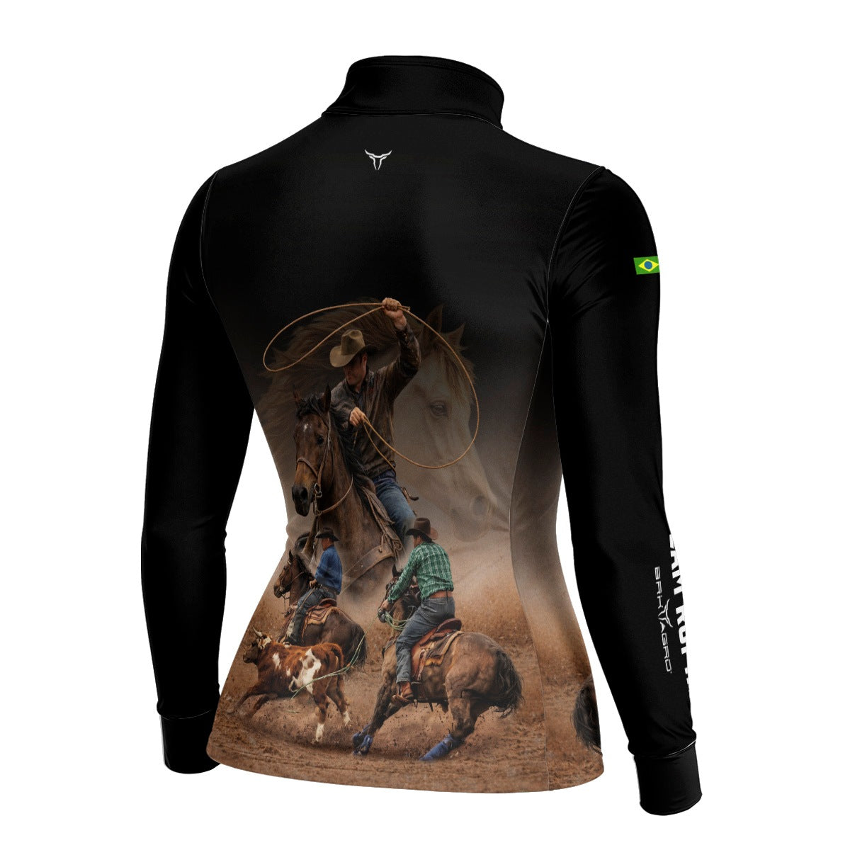 Camisa Agro Feminina BRK Laço em Dupla Cowboy  com Proteção Solar UV50+ Preta
