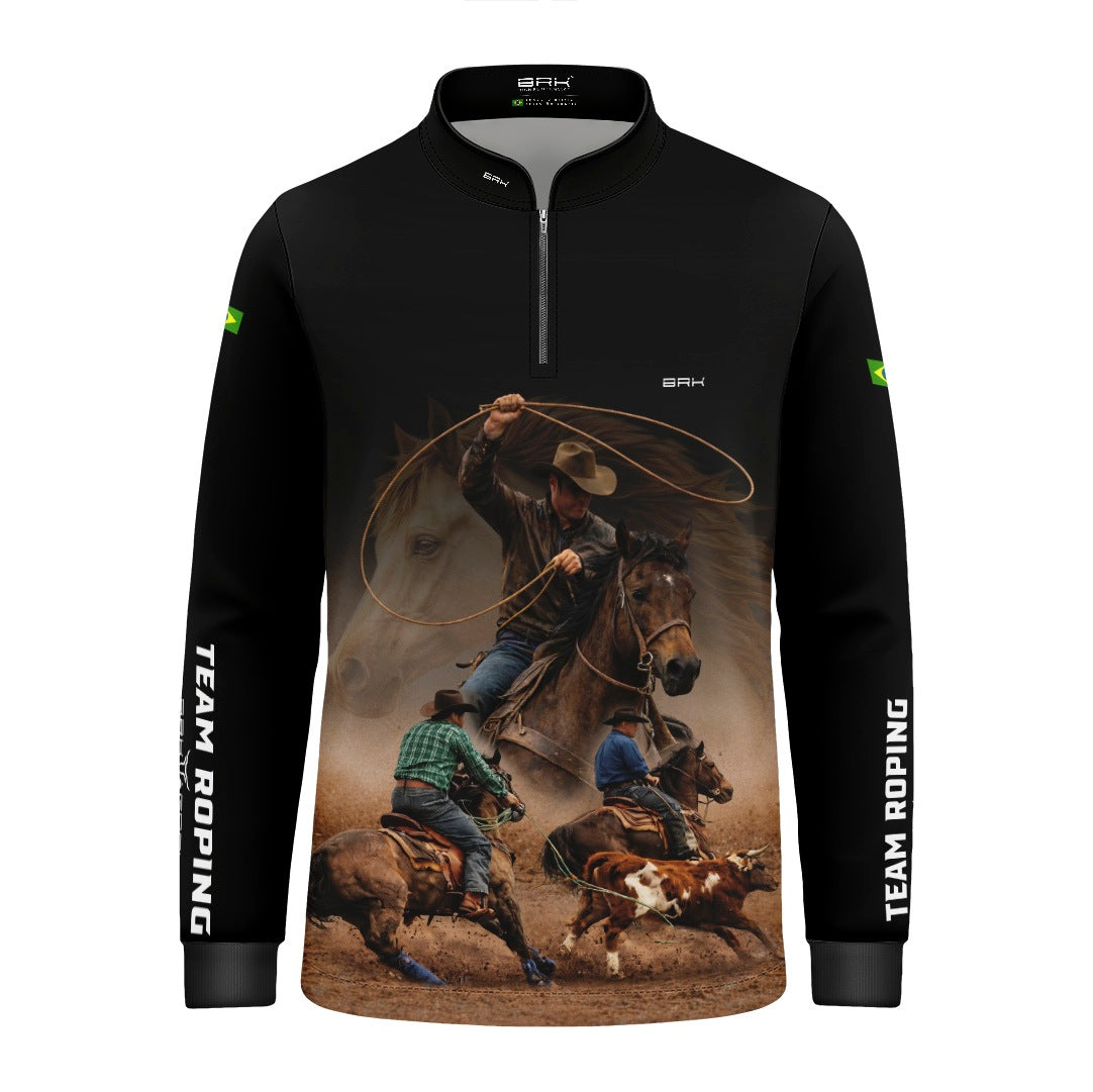Camisa Agro Infantil BRK Laço em Dupla Cowboy  com Proteção Solar UV50+ Preta
