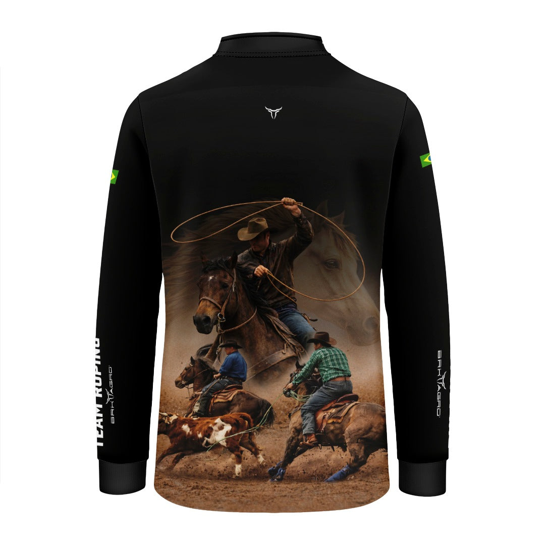 Camisa Agro Infantil BRK Laço em Dupla Cowboy  com Proteção Solar UV50+ Preta