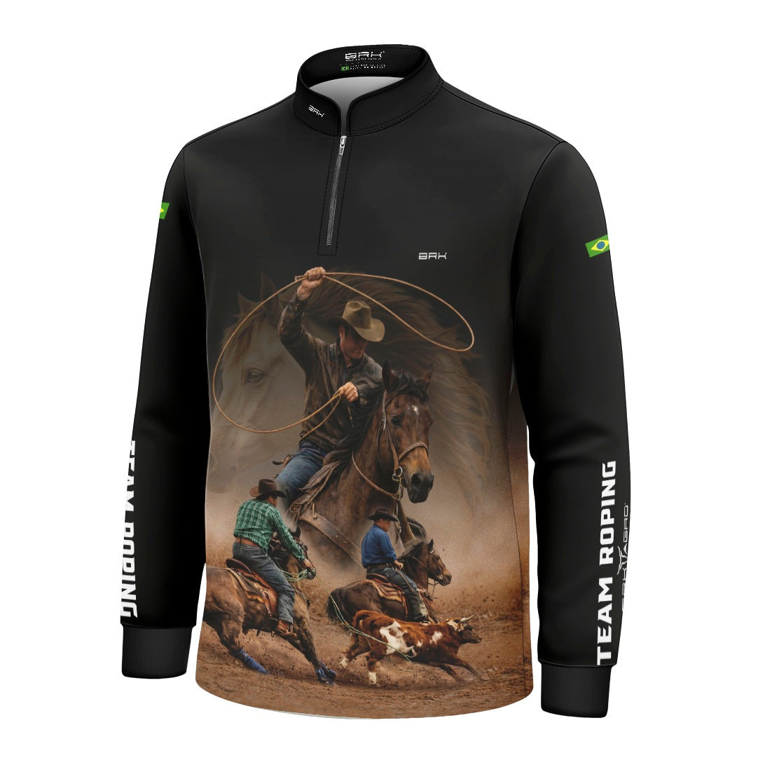 Camisa Agro Infantil BRK Laço em Dupla Cowboy  com Proteção Solar UV50+ Preta