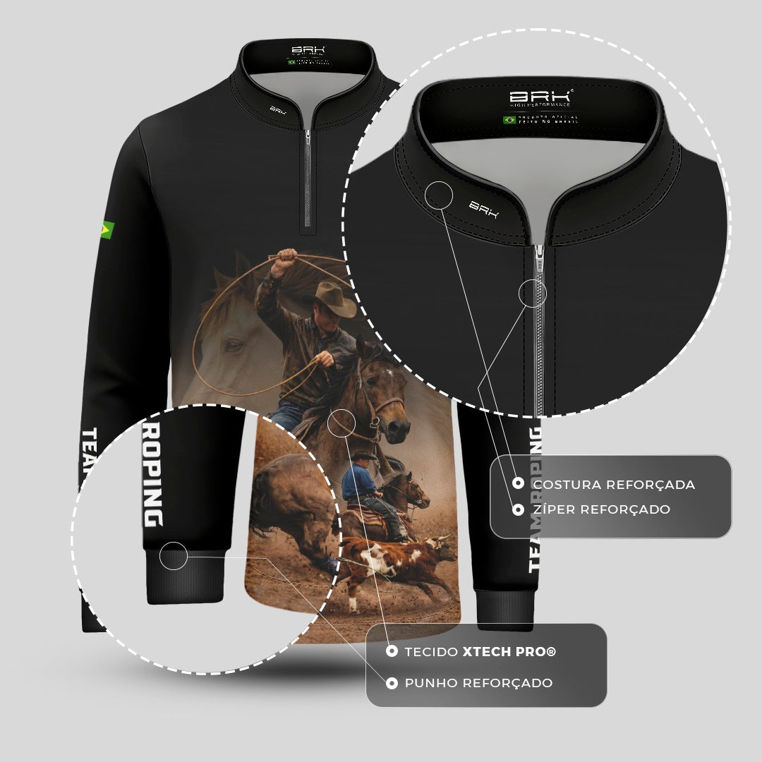 Camisa Agro Infantil BRK Laço em Dupla Cowboy  com Proteção Solar UV50+ Preta