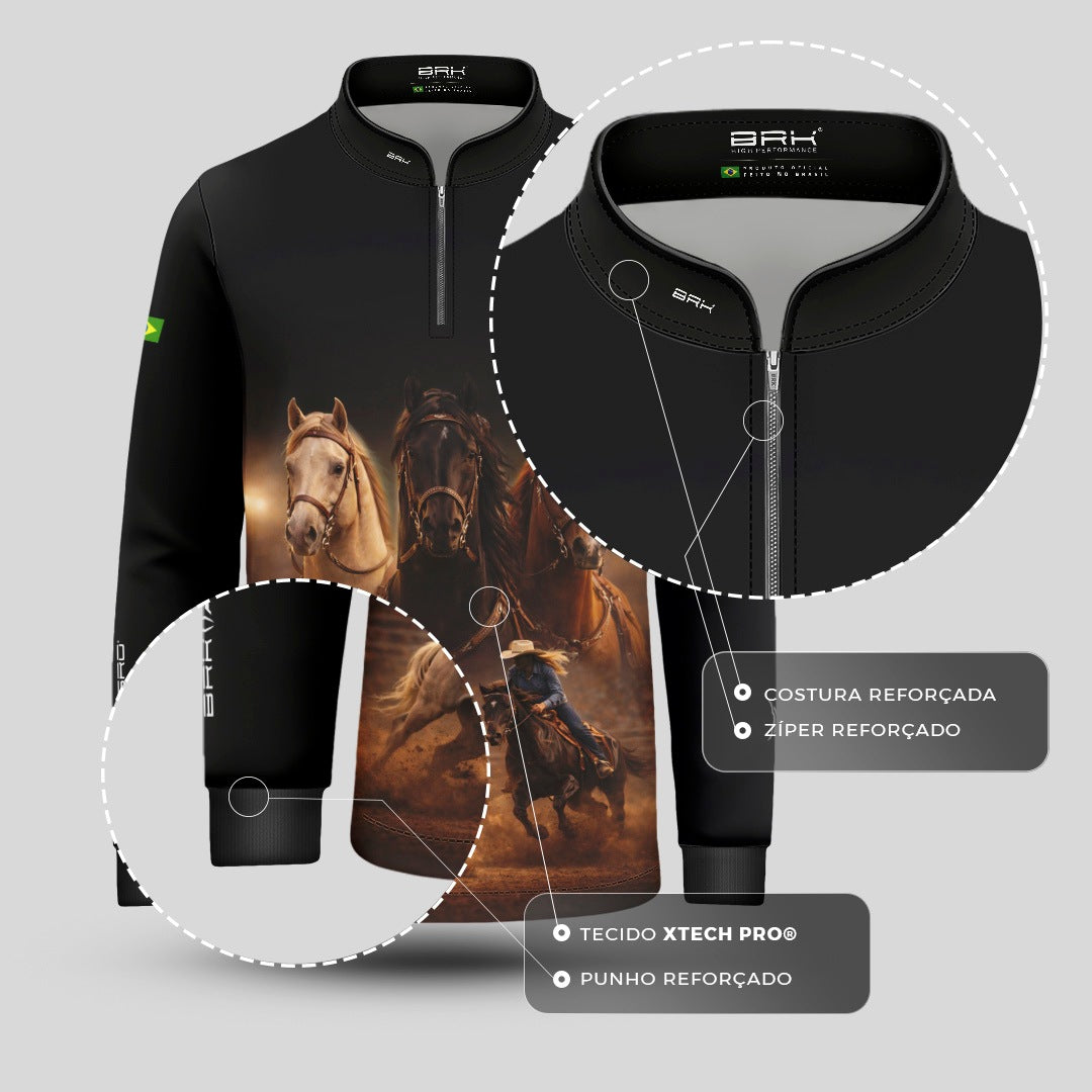 Camisa Agro Infantil BRK Tropa de Laço Preta com Proteção Solar UV50+