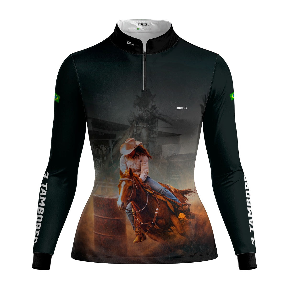 Camisa Agro Feminina BRK 3 Tambores Velocidade Máxima com Proteção UV50+ Preta