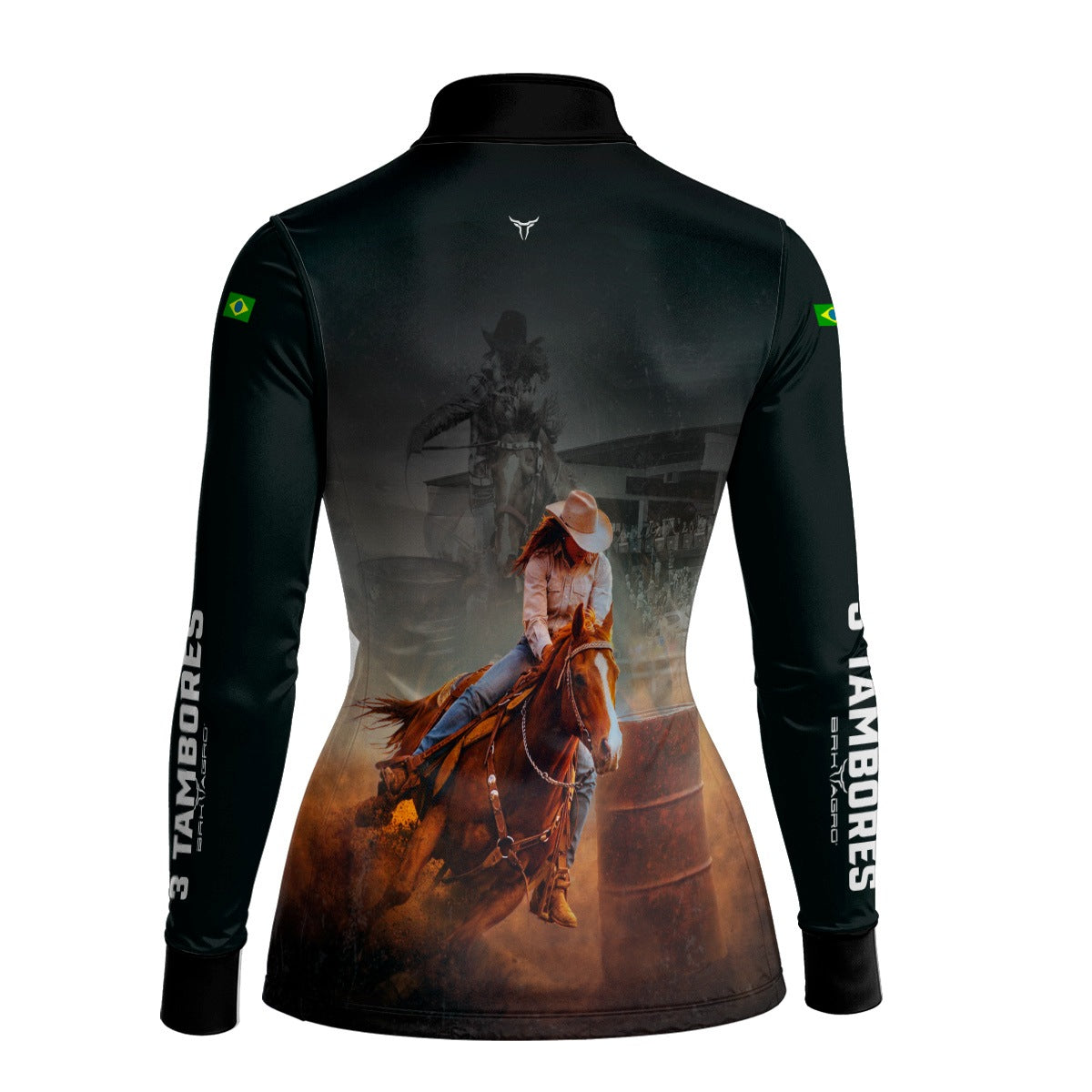 Camisa Agro Feminina BRK 3 Tambores Velocidade Máxima com Proteção UV50+ Preta