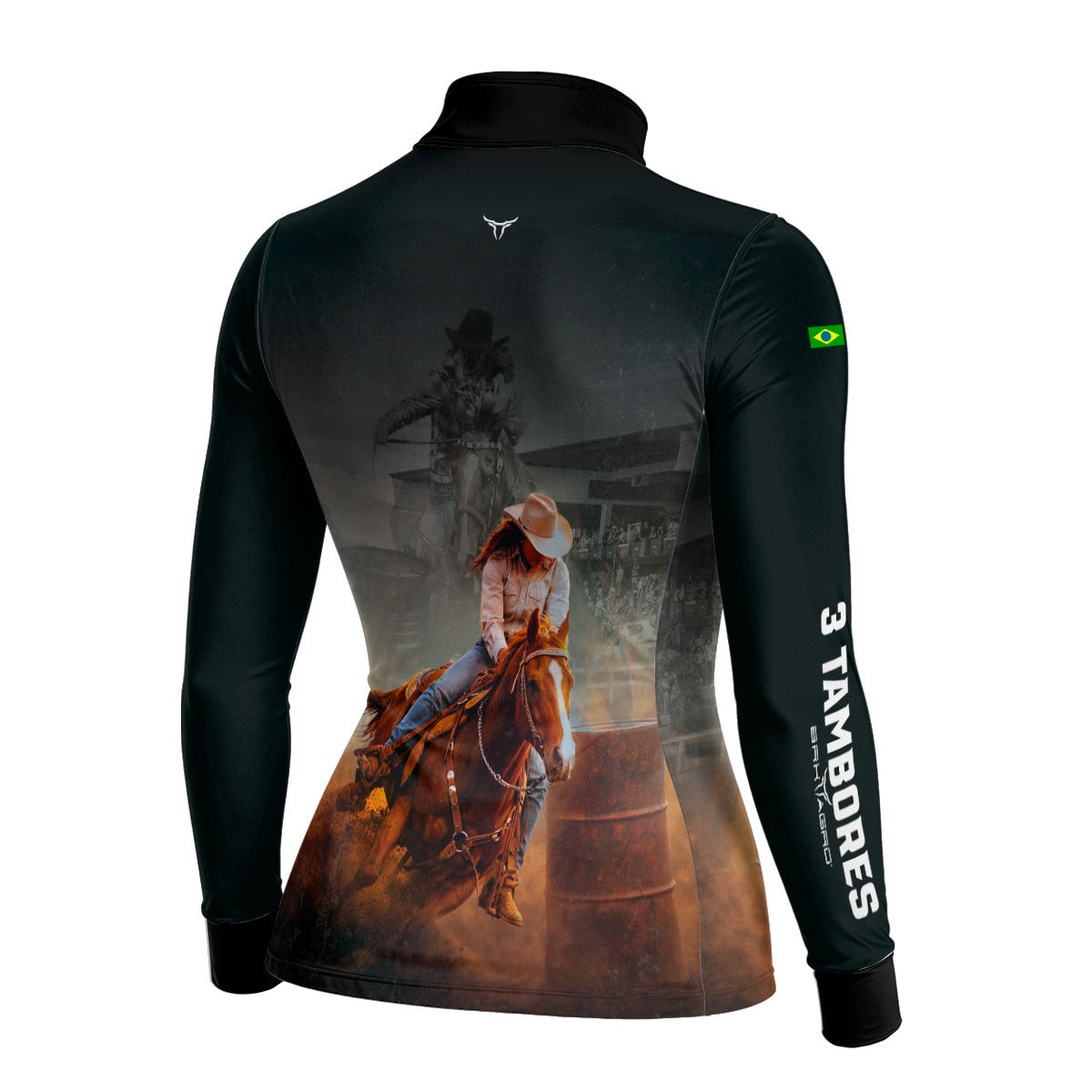 Camisa Agro Feminina BRK 3 Tambores Velocidade Máxima com Proteção UV50+ Preta