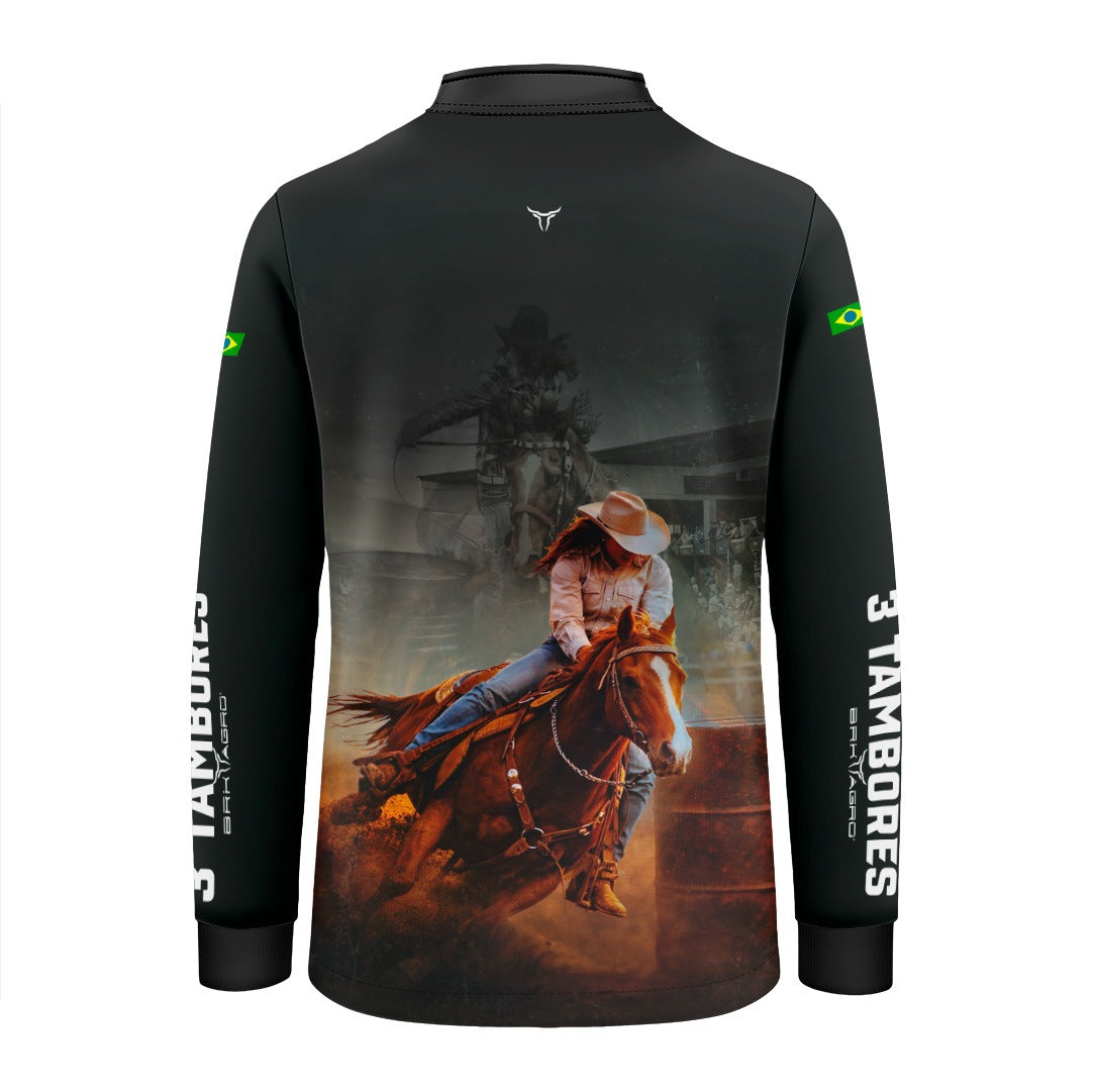 Camisa Agro Infantil BRK 3 Tambores Velocidade Máxima com Proteção UV50+ Preta