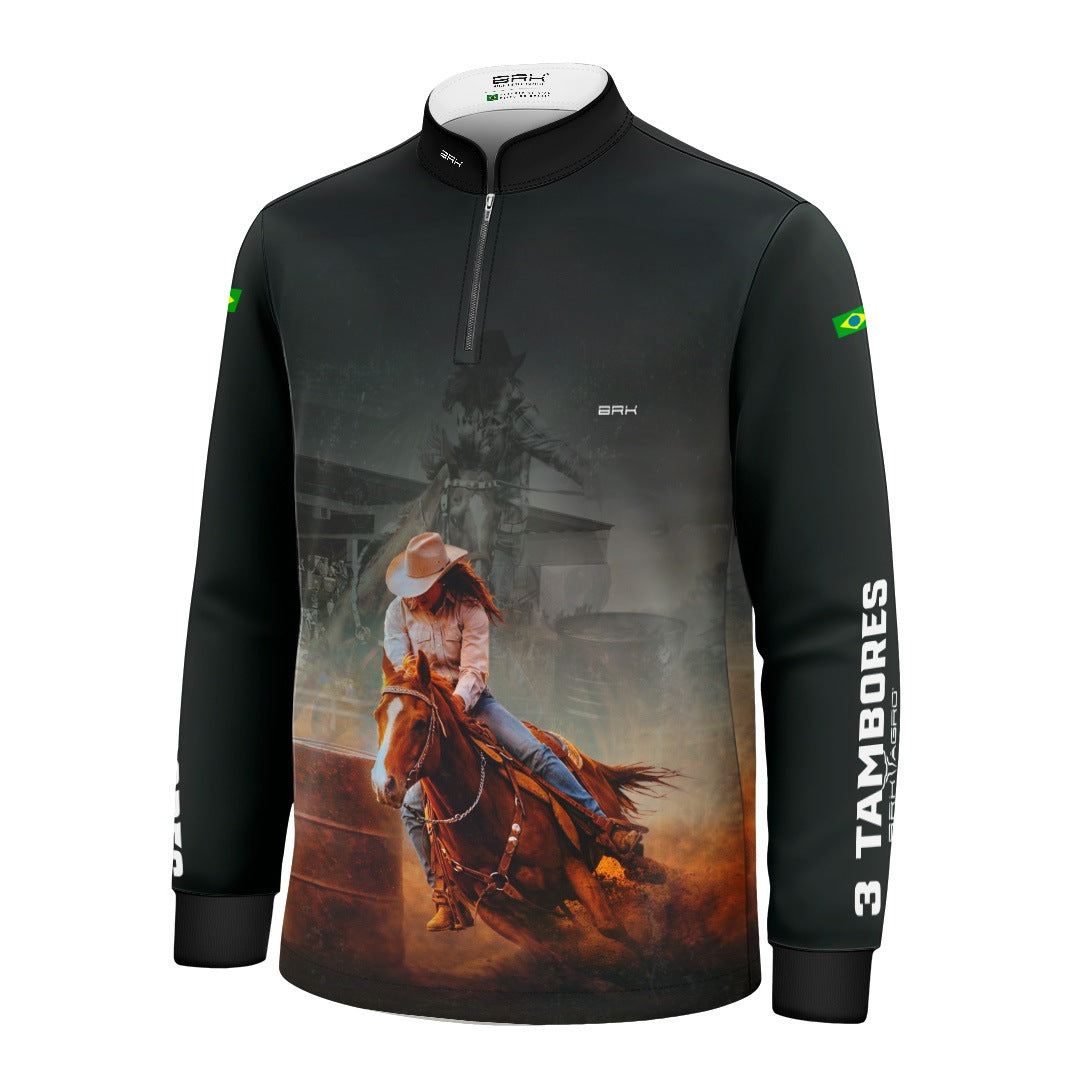 Camisa Agro Infantil BRK 3 Tambores Velocidade Máxima com Proteção UV50+ Preta
