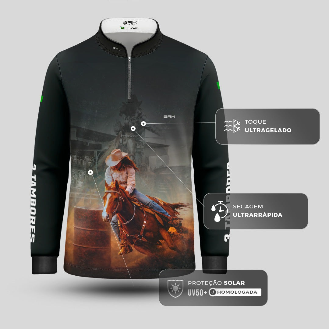 Camisa Agro Infantil BRK 3 Tambores Velocidade Máxima com Proteção UV50+ Preta