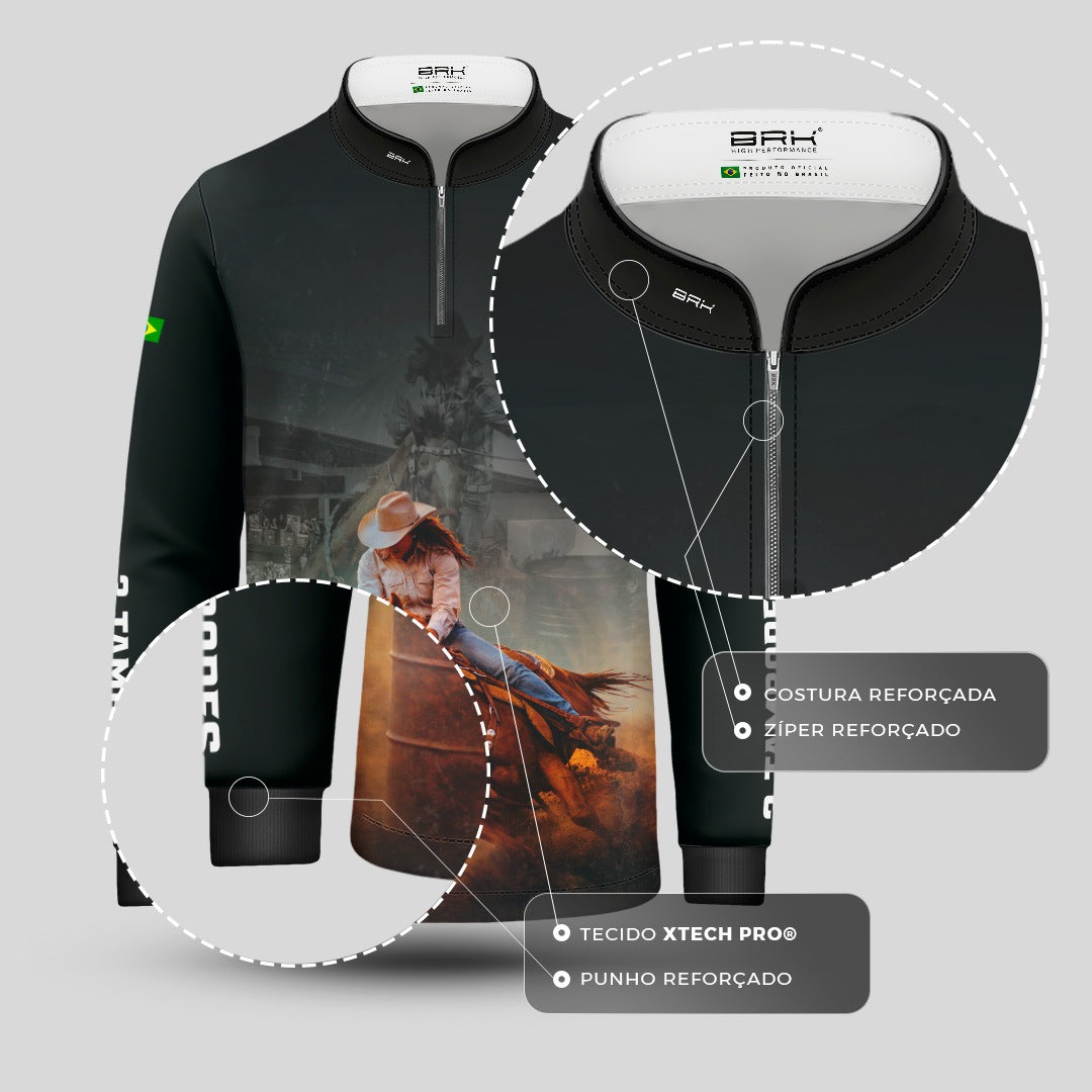 Camisa Agro Infantil BRK 3 Tambores Velocidade Máxima com Proteção UV50+ Preta
