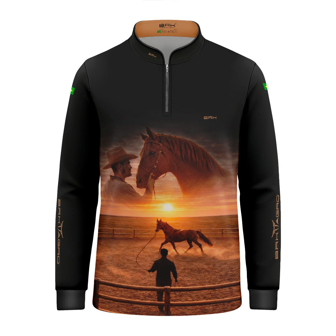 Camisa Agro infantil BRK Laço e Tradição com Proteção Solar UV50+ Preta