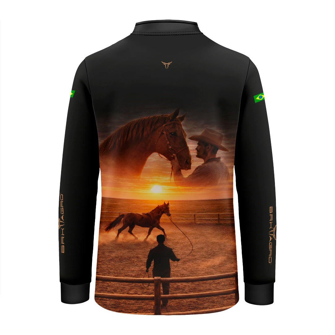 Camisa Agro infantil BRK Laço e Tradição com Proteção Solar UV50+ Preta