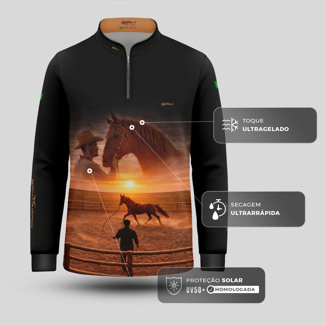 Camisa Agro infantil BRK Laço e Tradição com Proteção Solar UV50+ Preta