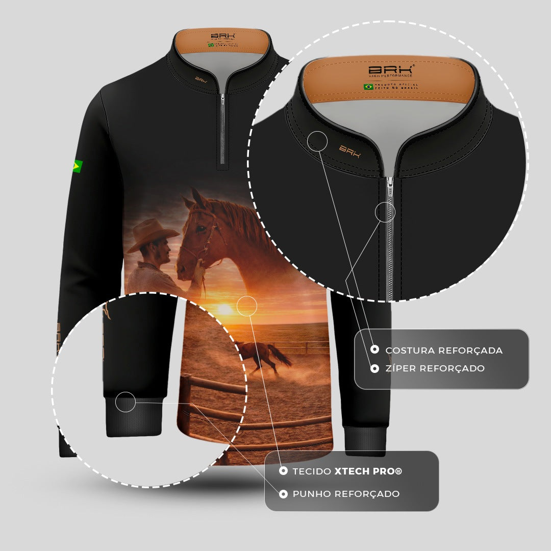 Camisa Agro infantil BRK Laço e Tradição com Proteção Solar UV50+ Preta