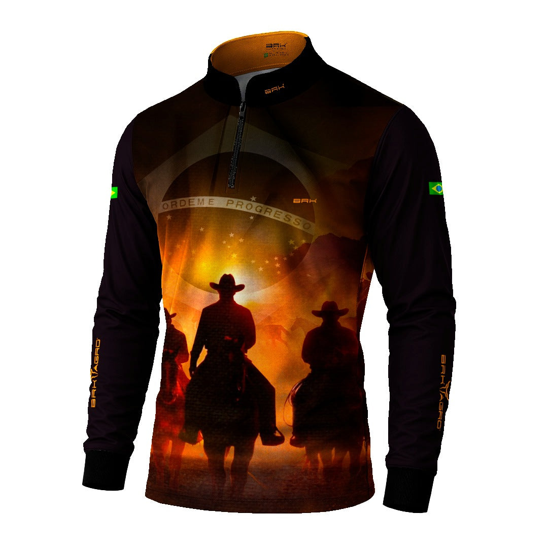 Camisa Agro BRK Cavalgada Patriota com Proteção Solar UV50+ Preta