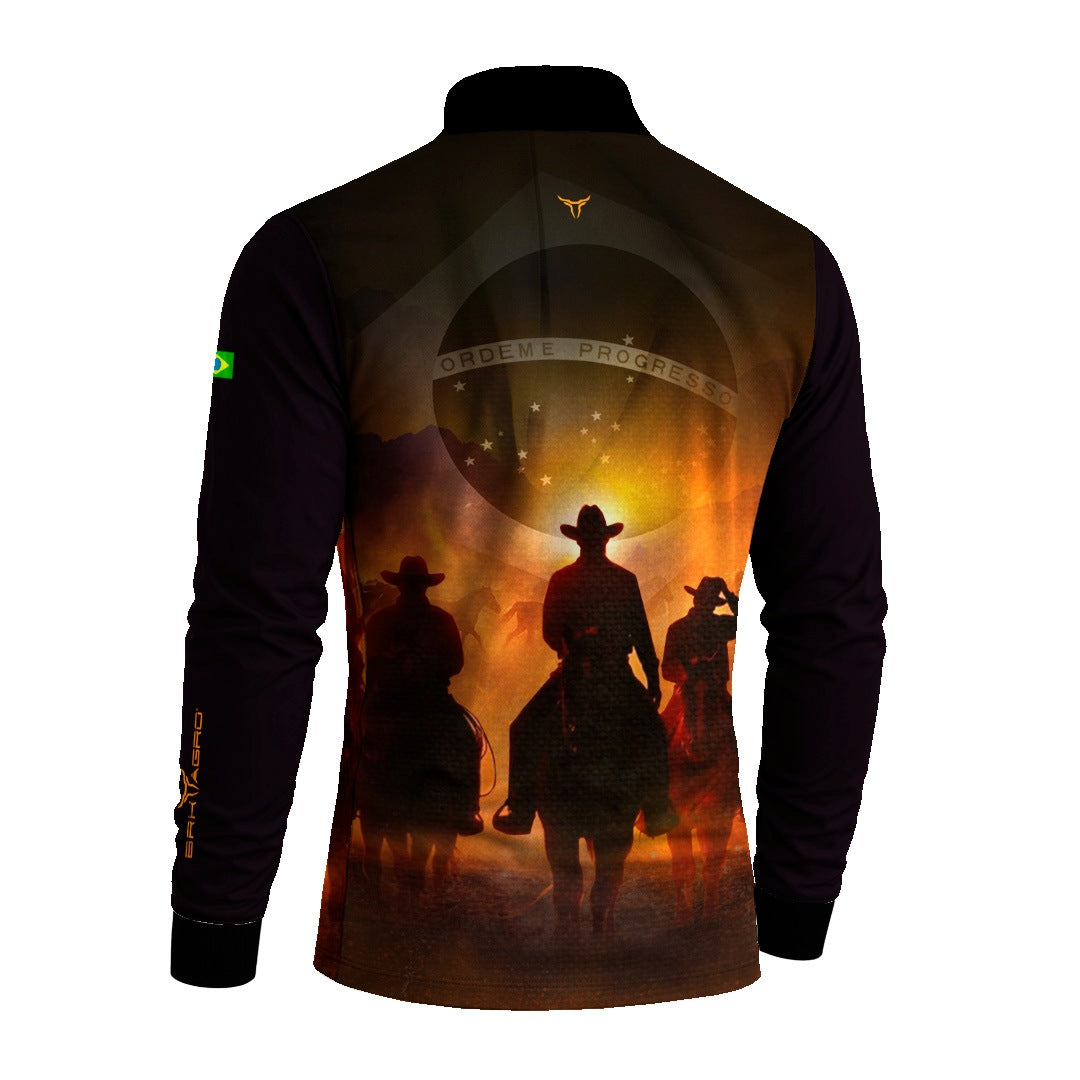 Camisa Agro BRK Cavalgada Patriota com Proteção Solar UV50+ Preta