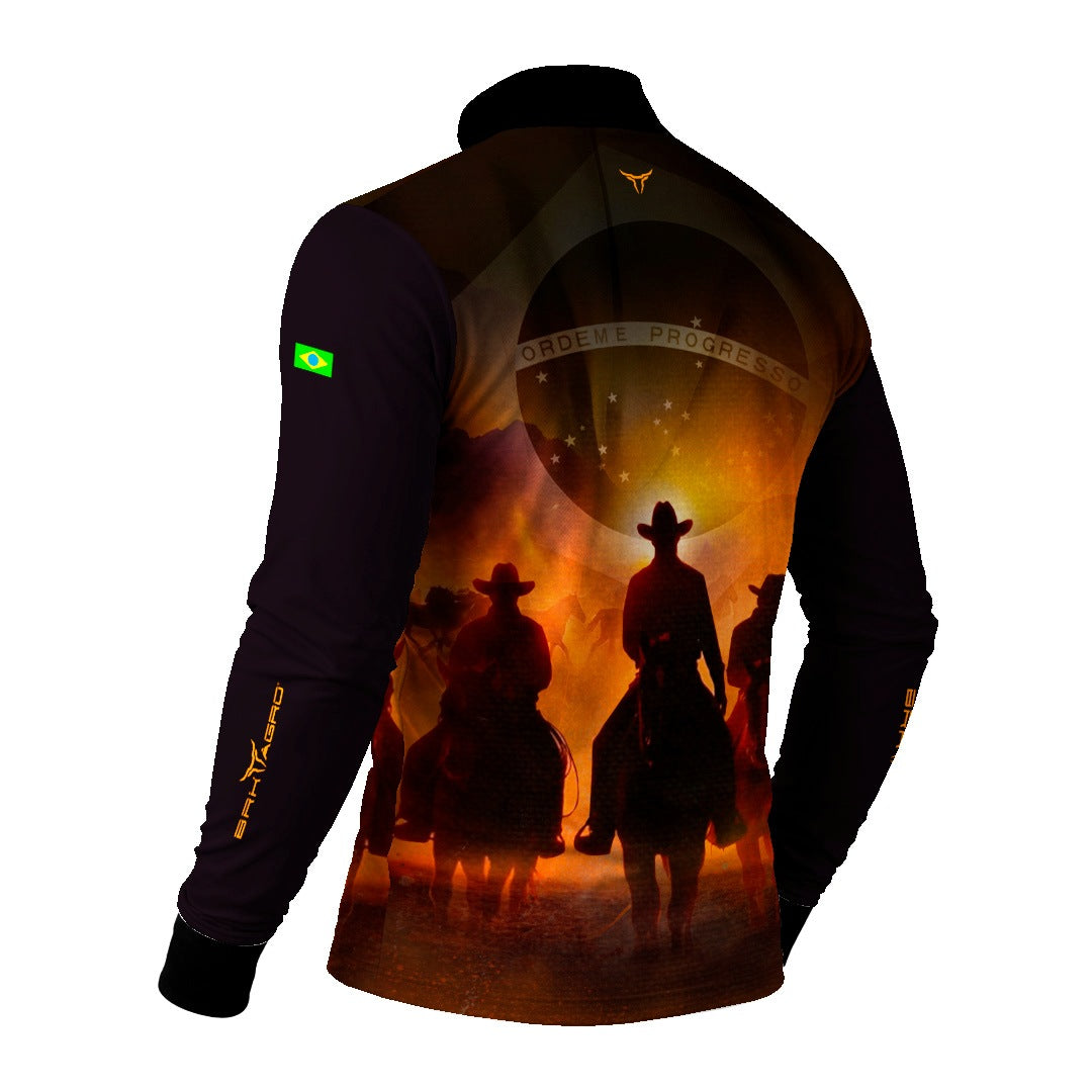 Camisa Agro BRK Cavalgada Patriota com Proteção Solar UV50+ Preta