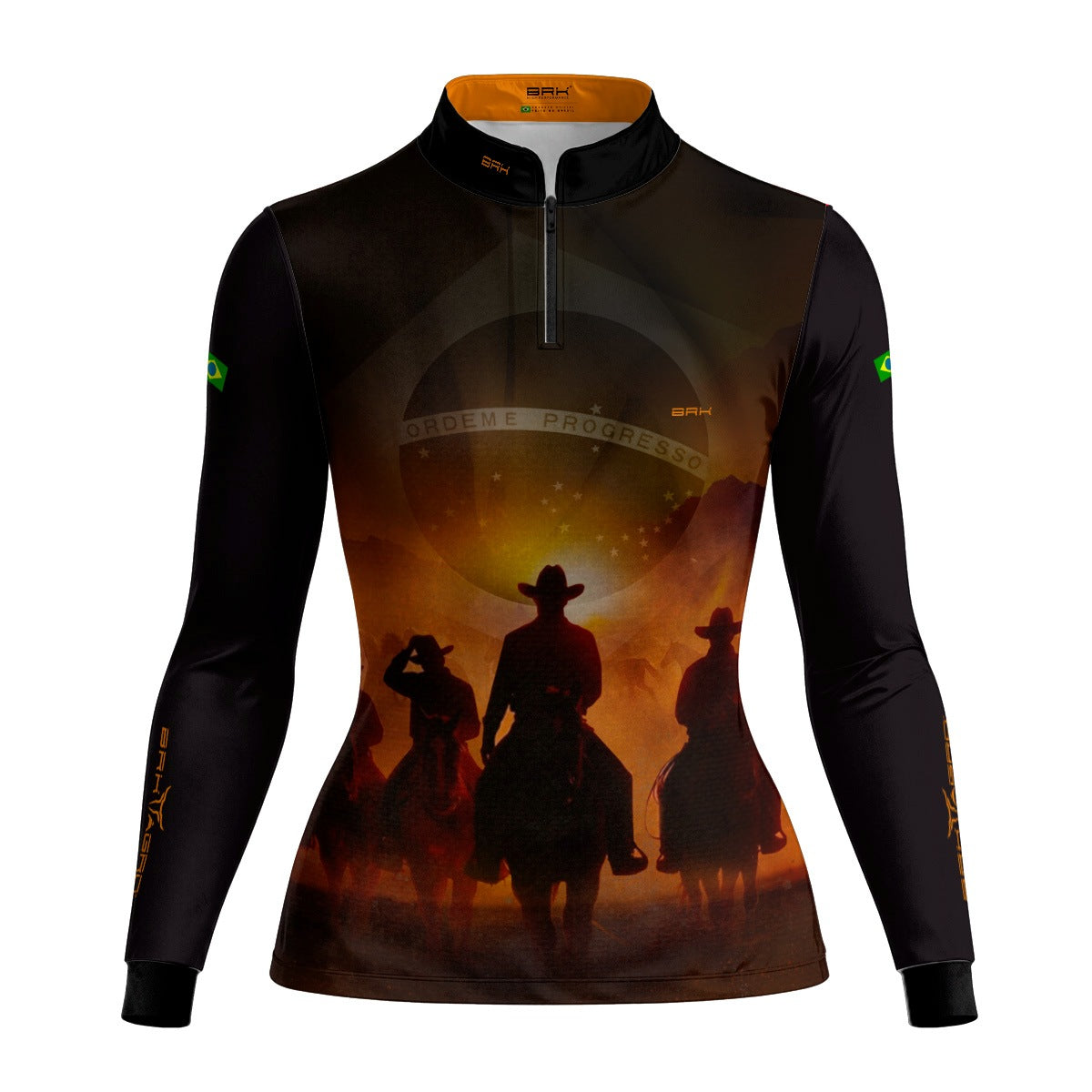 Camisa Agro Feminina BRK Cavalgada Patriota com Proteção Solar UV50+ Preta