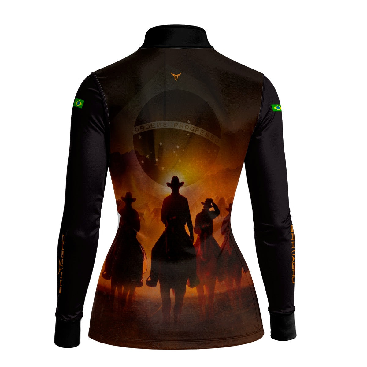Camisa Agro Feminina BRK Cavalgada Patriota com Proteção Solar UV50+ Preta