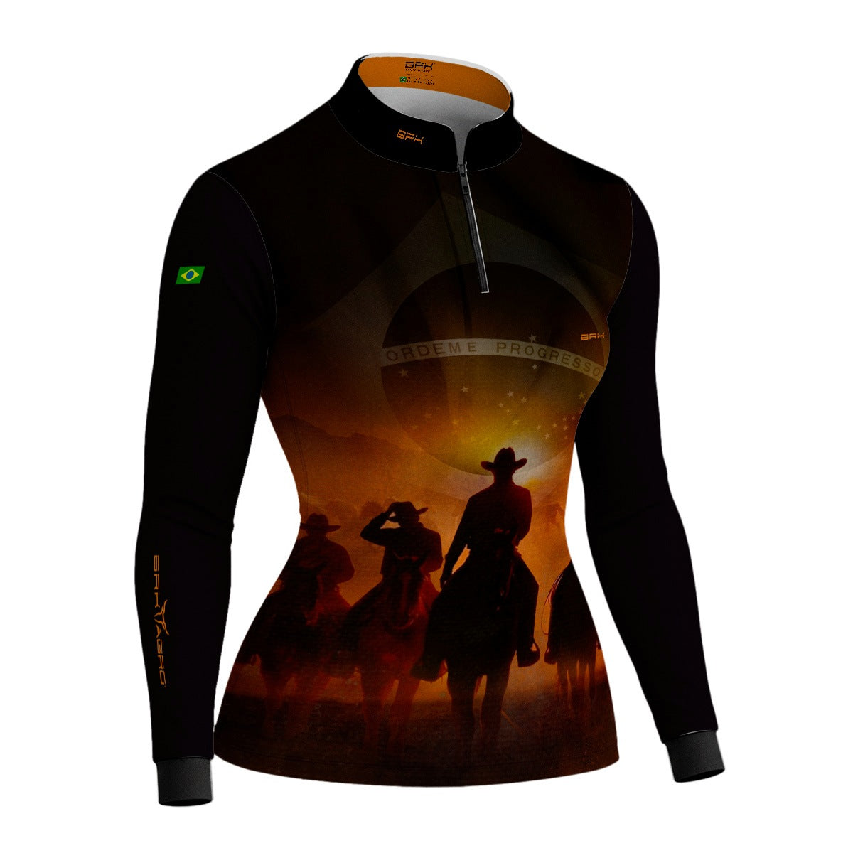 Camisa Agro Feminina BRK Cavalgada Patriota com Proteção Solar UV50+ Preta