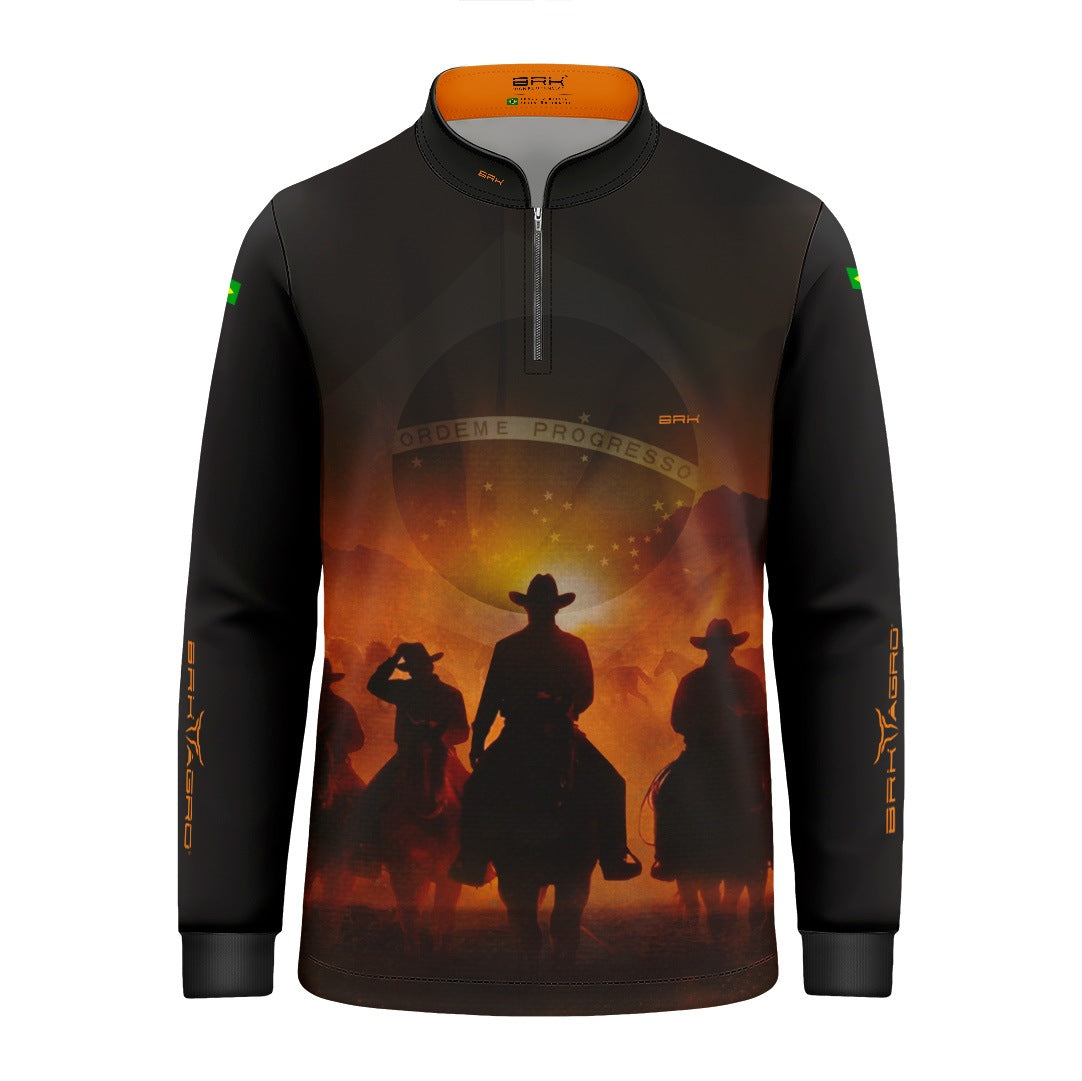 Camisa Agro Infantil BRK Cavalgada Patriota com Proteção Solar UV50+ Preta