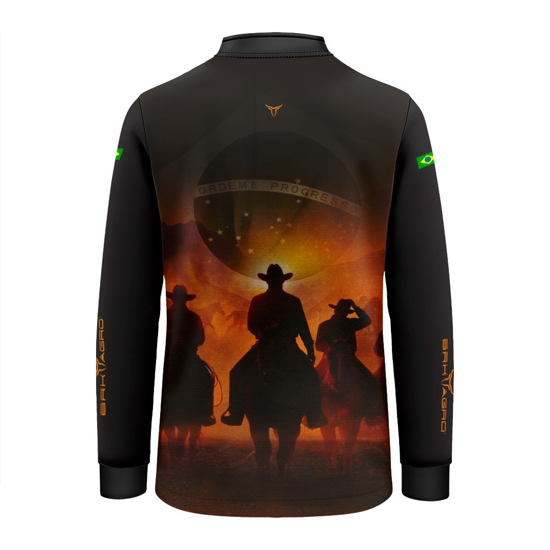 Camisa Agro Infantil BRK Cavalgada Patriota com Proteção Solar UV50+ Preta