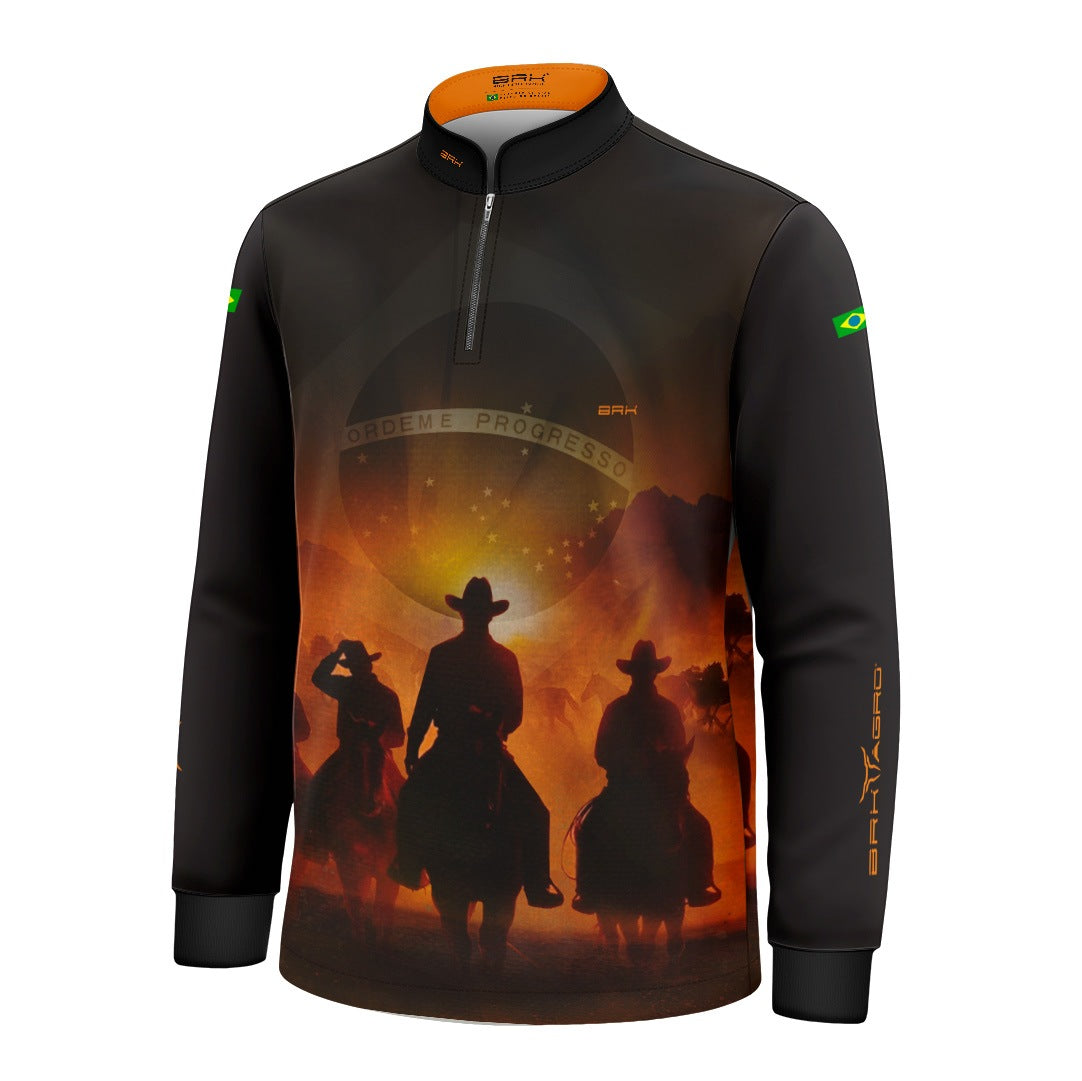 Camisa Agro Infantil BRK Cavalgada Patriota com Proteção Solar UV50+ Preta
