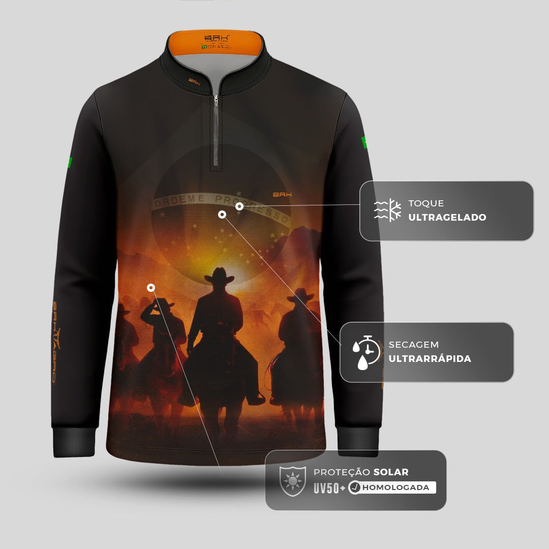 Camisa Agro Infantil BRK Cavalgada Patriota com Proteção Solar UV50+ Preta
