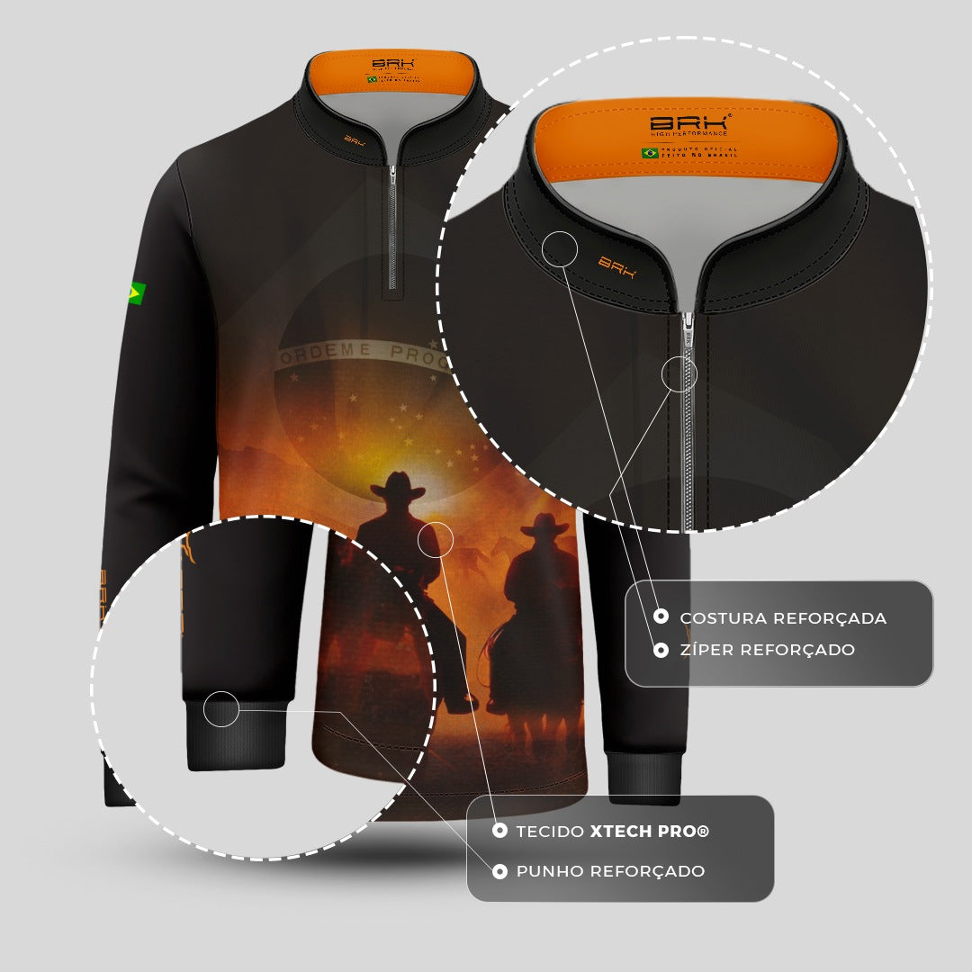 Camisa Agro Infantil BRK Cavalgada Patriota com Proteção Solar UV50+ Preta
