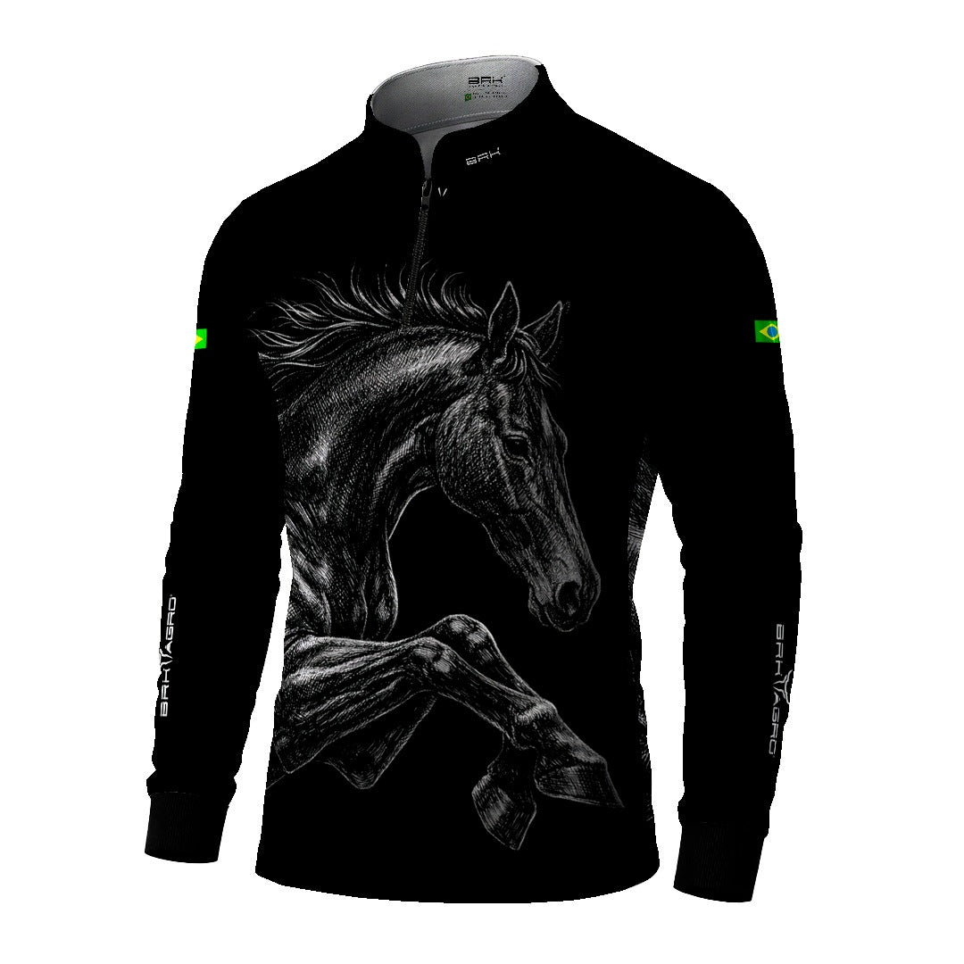Camisa Agro BRK Cavalo Supremo Preto com Proteção Solar UV50+