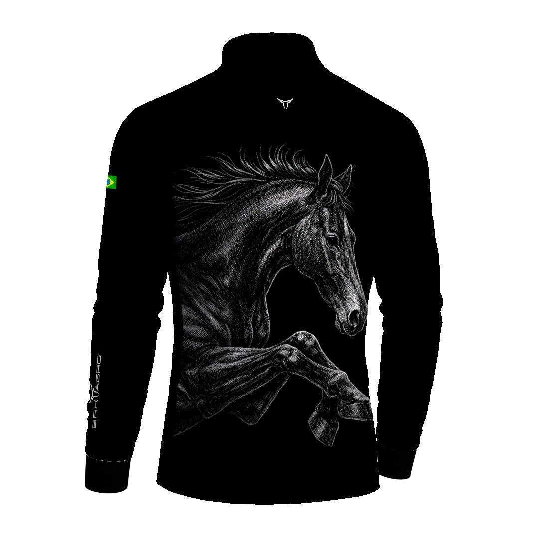 Camisa Agro BRK Cavalo Supremo Preto com Proteção Solar UV50+